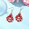 304 Stainless Steel Dangle Earrings, with Glass, Teardrop, Golden, Red, 58x23.5mm