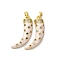 Brass Micro Pave Cubic Zirconia Pendants, Horn Charm, with Enamel, Real 18K Gold Plated, Floral White, 29.5x18x4.5mm, Hole: 4x2.5mm