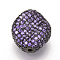 Brass Micro Pave Cubic Zirconia Beads, Cadmium Free & Lead Free, Oval, Medium Orchid, Gunmetal, 20x17x9mm, Hole: 1.5mm