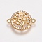 Brass Micro Pave Cubic Zirconia Links, Clear, Flat Round with Tree of Life, Golden, 12x16x2mm, Hole: 1mm