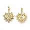 Brass Micro Pave Cubic Zirconia Pendants, Cadmium Free & Nickel Free & Lead Free, with Glass Rhinestone, Real 18K Gold Plated, Bumpy Heart Charms, Colorful, 26x21x4.5mm, Hole: 5.5x3mm
