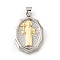 Brass Pendants, Cadmium Free & Lead Free, Oval with Saint Benedict Pattern, Platinum & Golden, 27x18.5x3.5mm, Hole: 4.8x3.5mm