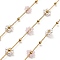 Glass & ABS Plastic Pearl Beaded Flower Link Chains, with Golden 304 Stainless Steel Satellite Chains, Soldered, with Spool, Golden, 8.5x9x3mm, 8x8.5x3mm, about 32.81 Feet(10m)/Roll
