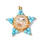 Glass & Seed Bead Woven Pendants, Star, Cyan, 30x28~30x6.5mm, Hole: 1.8mm