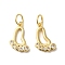 Rack Plating Brass Micro Pave Cubic Zirconia Pendants, with Jump Ring, Long-Lasting Plated, Lead Free & Cadmium Free, Footprint Charm, Real 18K Gold Plated, 14x9x2mm, Hole: 3.5mm
