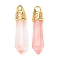 Bullet Cherry Quartz Glass Pointed Pendants, with Platinum Tone Alloy Findings, 33~40x8~10mm, Hole: 3x2mm