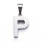 Non-Tarnish 304 Stainless Steel Letter Pendants, Manual Polishing, Alphabet, Stainless Steel Color, Letter.P, 18x11x3.5mm, Hole: 6.5x3mm