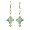 Natural Mixed Stone & Glass Seed Beads Dangle Earrings for Women, Cross, Golden, Deep Sky Blue, 76x27mm