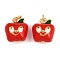 Brass Enamel Pendants, Apple Charms, with Jump Ring, Real 18K Gold Plated, 15.5x14.5x10.5mm, Hole: 3.2mm