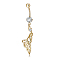 Piercing Jewelry, Brass Cubic Zirciona Navel Ring, Belly Rings, with 304 Stainless Steel Bar, Lead Free & Cadmium Free, Mermaid Shape, Clear, 57.5mm, Pendant: 35.5x12mm, Bar: 15 Gauge(1.5mm), Bar Length: 3/8