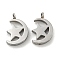 Non-Tarnish 304 Stainless Steel Charms, Moon with Star Charm, Stainless Steel Color, 11.5x7.5x2mm, Hole: 1.4mm