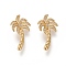 Brass Micro Pave Clear Cubic Zirconia Pendants, Long-Lasting Plated, Coconut Tree, Real 18K Gold Plated, 21.5x12x4.6mm, Hole: 2.4mm