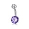 Piercing Jewelry, Brass Cubic Zirconia Navel Ring, Belly Rings, with 304 Stainless Steel Bar, Lead Free & Cadmium Free, Flat Round, Platinum, Purple, 21x8mm, Bar: 15 Gauge(1.5mm), Bar Length: 3/8