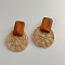 Woven Wood Rattan Dangle Earrings for Women, Round, White