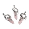 Natural Rose Quartz Pointed Pendants, Eco-Friendly Brass Finding, Platinum, Cadmium Free & Lead Free, Bullet, 48x24.5x14mm, Hole: 7x5.5mm