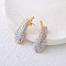 Stainless Steel Clear Cubic Zirconia Feather Stud Earrings, Golden