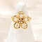 Flower Brass Micro Pave Clear Cubic Zirconia Cuff Rings, Cadmium Free & Lead Free, Rack Plating, Long-Lasting Plated, Real 18K Gold Plated, Adjustable, Flower: 18x19mm