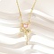 Brass Micro Pave Cubic Zirconia Pendant Necklaces, Bowknot with Heart, Golden, Pink, 15.98 inch(40.6cm)