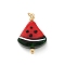 304 Stainless Steel with Handmade Lampwork Pendants, with Jump Ring, Watermelon, 28.5x20.5x10mm, Hole: 4.5mm