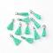 Polycotton(Polyester Cotton) Tassel Pendant Decorations, with Unwelded Iron Jump Rings, Golden, Medium Aquamarine, 10~16x2mm, Hole: 1.5mm