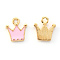 Alloy Enamel Charms, Crown, Light Gold, Pink, 12x11x2mm, Hole: 1.6mm