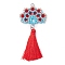 Handmade Glass Seeds Fan Big Pendants, with Jump Ring and Polyester Tassel, Red, 62x29.5x3.5mm, Hole: 3mm