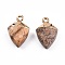 Natural Picture Jasper Pendants, with Light Gold Plated Iron Findings, Faceted, Kite Charm, 18.5x11.5~12x6mm, Hole: 1.6mm