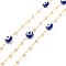 Handmade Brass Link Chains, with Round Beads and Evil Eye Glass Beads, Long-Lasting Plated, Soldered, with Spool, Golden, 6x4mm