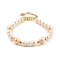 Beaded Bracelets, with Natural Cultured Freshwater Pearl Beads, Golden Plated Brass Spring Ring Clasps and Star Charms, Pearl Pink, 19cm(7-1/2 inch)