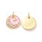 Flat Round with Moon & Star Brass Micro Pave Clear Cubic Zirconia Charms, with Jump Rings and Enamel, Cadmium Free & Nickel Free & Lead Free, Real 18K Gold Plated, 11x2mm, Hole: 3.4mm