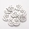 Non-Tarnish 201 Stainless Steel Pendants, Flat Round with Flower, Stainless Steel Color, 20x1.1mm, Hole: 1.5mm