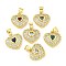 Heart Rack Plating Brass Micro Pave Cubic Zirconia Charms, with Glass, Cadmium Free & Lead Free, Real 18K Gold Plated, Mixed Color, 15x15x3.5mm, Hole: 4x3.2mm