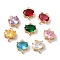 Brass Pave Glass Connector Charms, Nickel Free, Oval Links, Golden, Mixed Color, 10x8x4mm, Hole: 1.2mm