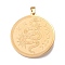 304 Stainless Steel Pendants, Flat Round with Snake & Moon Phase Charm, Golden, 33x30x1.5mm, Hole: 5x3mm