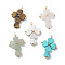 Mixed Gemstone Heart Pendants, Cross Charms with Real 18K Gold Plated Brass Round Spacer Beads, 39.5~41.5x27x4.5mm, Hole: 1.6mm