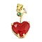 Rack Plating Brass Micro Pave Clear Cubic Zirconia Pendants, with Glass, Long-Lasting Plated, Cadmium Free & Lead Free, Real 18K Gold Plated, Cherry Charms, Red, 20.5x12x7mm, Hole: 4x3.5mm