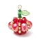 Electroplate Glass Pendants, Pumpkin, with Round Seed Beads & Transparent Acrylic Charms & 304 Stainless Steel Loop, Faceted, Red, 25x20mm, Hole: 2.8mm