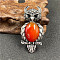 Antique Silver Owl Brooch Pins, with Natural Carnelian, 60x29mm