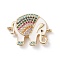 Brass Micro Pave Colorful Cubic Zirconia Connector Charms, with White Enamel, Cadmium Free & Lead Free, Long-Lasting Plated, Elephant, Real 18K Gold Plated, 18x23x4mm, Hole: 1.6mm