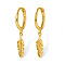925 Sterling Silver Dangle Hoop Earrings, Feather, with S925 Stamp, Real 18K Gold Plated, 24mm