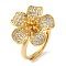 Rack Plating Flower Brass Micro Pave Clear Cubic Zirconia Adjustable Rings, Long-Lasting Plated, Lead Free & Cadmium Free, Golden, US Size 8 1/2(18.5mm)