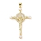 Brass Micro Pave Clear Cubic Zirconia Pendants, Cadmium Free & Lead Free, with ABS Imitation Pearl, Real 18K Gold Plated, Cross, 43.5x27.5x5mm, Hole: 3.5x4mm