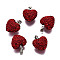 Polymer Clay Rhinestone Pendants, with Platinum Tone Iron Pinch Bail, Heart, Siam, PP10(1.6~1.7mm), 15.5~16.5x15x10mm, Hole: 2.5x4.5mm
