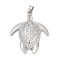 Brass Micro Pave Cubic Zirconia Pendants, Cadmium Free & Lead Free, Sea Turtle Charms, Platinum, 35x28x7mm, Hole: 4.5x2.7mm