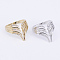 Brass Micro Pave Cubic Zirconia Finger Rings, Cuff Rings, Open Rings, Wing, Mixed Color, 17~19mm