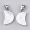 Moon Natural Quartz Crystal Pendants, Rock Crystal Pendants, with Platinum Tone Brass Findings, 21~24x12~14x5~6mm, Hole: 2x7mm