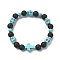 Dyed Natural & Synthetic Mixed Gemstone Skull & Cross Beaded Stretch Bracelets, Turquoise, Inner Diameter: 2-1/4 inch(5.8cm)