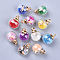 Transparent Glass Globe Pendants, with Resin & Resin Rhinestone & Conch Shell & Glass Micro Beads inside, Plastic CCB Pendant Bails, Round, Golden, Mixed Color, 21.5x16mm, Hole: 2mm