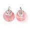 Cherry Quartz Glass Pendants, with Platinum Tone Brass Findings, Flat Round with Om Symbol, 32~32.5x28x7~7.5mm, Hole: 5x8mm