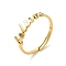 Ion Plating(IP) 304 Stainless Steel Word Adjustable Ring, Real 18K Gold Plated, Inner Diameter: 17mm